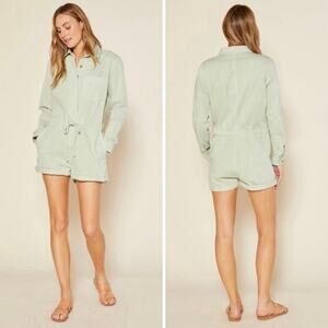 OUTERKNOWN Wander Romper Womens M Seafoam Green Cotton Collar Button Long Sleeve